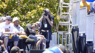 Steph Curry and daughter Riley take a selfie at the Warriors Parade Rally 2015