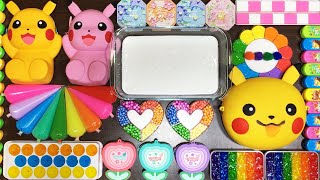 Pikachu , Clay Piping Bag And Glitter Rainbow ! Mixing Into Glossy Slime !! Asmr Tom Slime 2270
