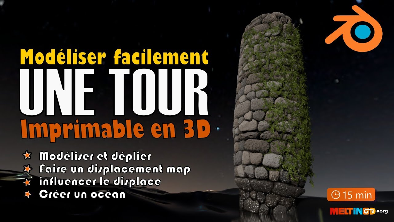Une tour sur l'océan - Blender 4.x - displacement tutoriel gratuit en
