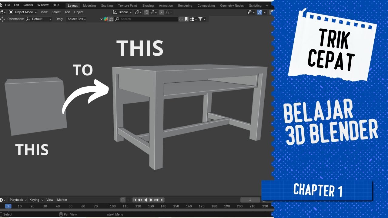 Tutorial 3d blender | Cara mudah membuat meja 3d di blender 4.2 # ...