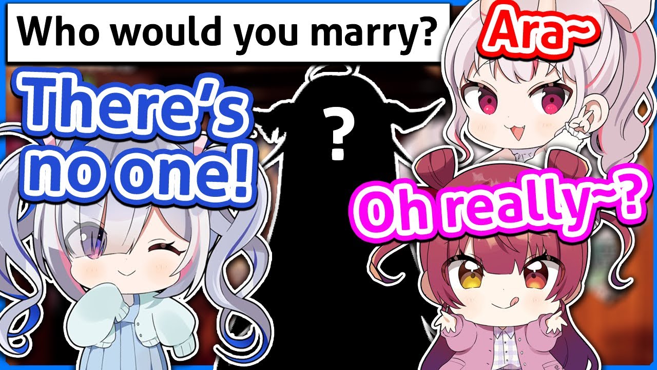 Марин и Аяме начали дразнить Канату, когда она сказала, что ни за кого не выйдет замуж