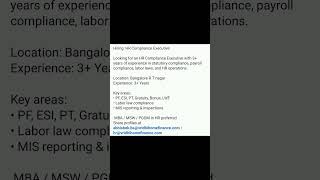 Job opening - Bangalore