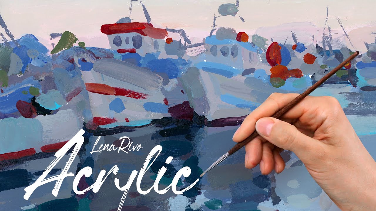 Painting Boats on the Water with Acrylics | Demo by Lena Rivo