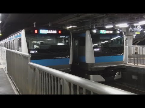 京浜東北線各駅停車南浦和行きE233系1828B宮サイと京浜東北線各駅停車桜木町行きE233系1817A171宮サイがJR品川駅から発車！