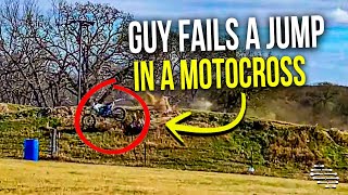 Guy Attempts a Jump in a Motocross Round but Misses His Landing and Falls
