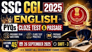 Passage/cloze test🎁| SSC CGL 2025 ENGLISH PYQ🔥 | 26 September Shift-3| 🎯Target SSC CGL 2026 💪 @W4UJ