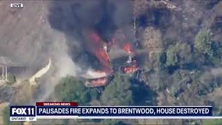 Video of the house on fire in Mandeville Canyon