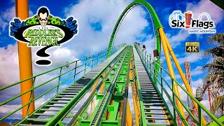 2024 The Riddler&#39;s Revenge Roller Coaster On Ride Front Seat 4k POV Six Flags Magic Mountain