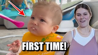 BABY Hayden's FIRST TIME eating BANANA?