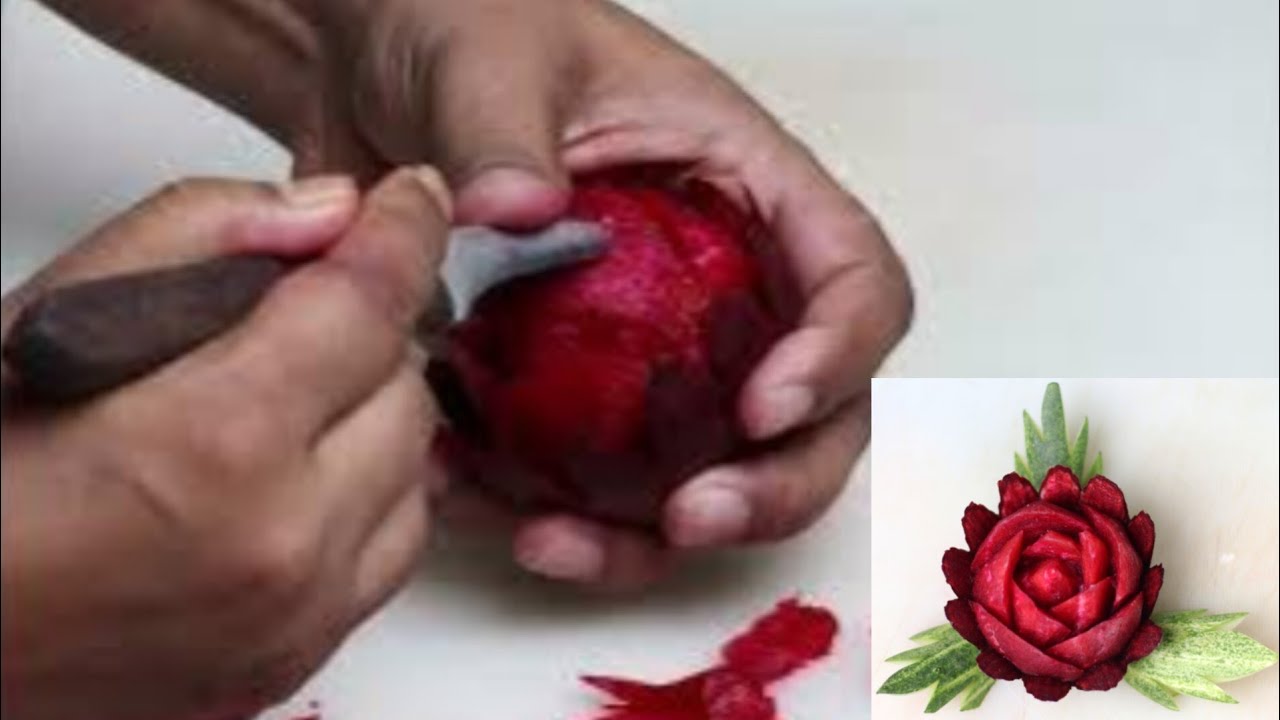 Beet Root Rose Carving | Easy vegetable carving tutorial 