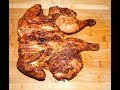 Spatchcock Chicken Grilled on Weber Kettle Grill - Brick Chicken