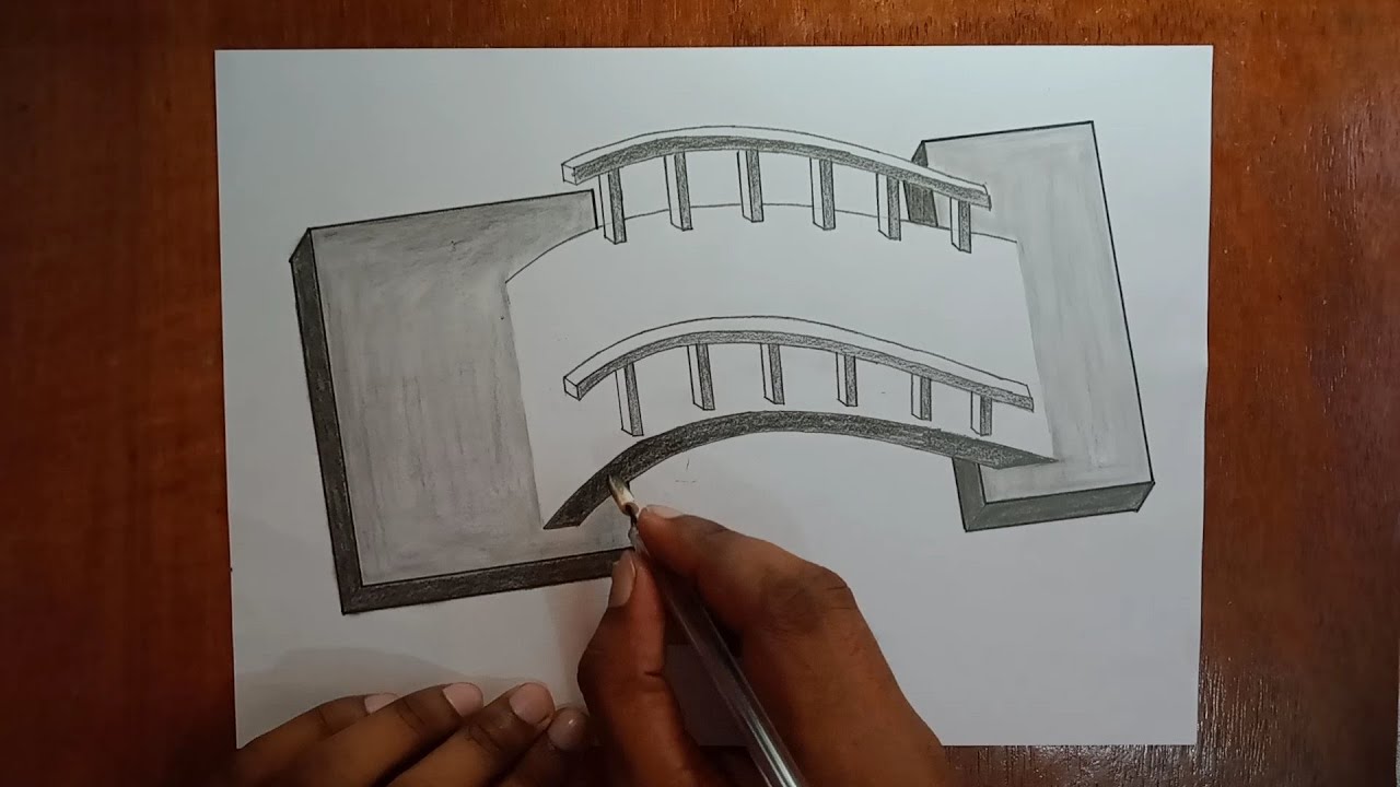How to draw a foot bridge. Step by step process.Pencil & Ballpen. - YouTube