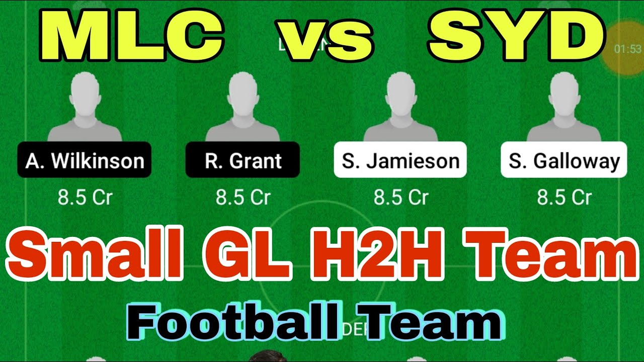 MLC vs SYD Dream11 Football Team prediction | important players Team | Small league GL H2H Team Team