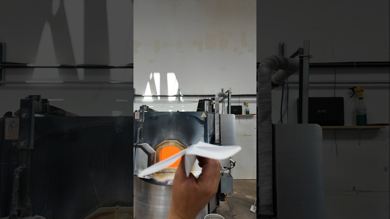 Fragile meets flame. Watch close. #satisfying #fire #glassblowing #paperairplane