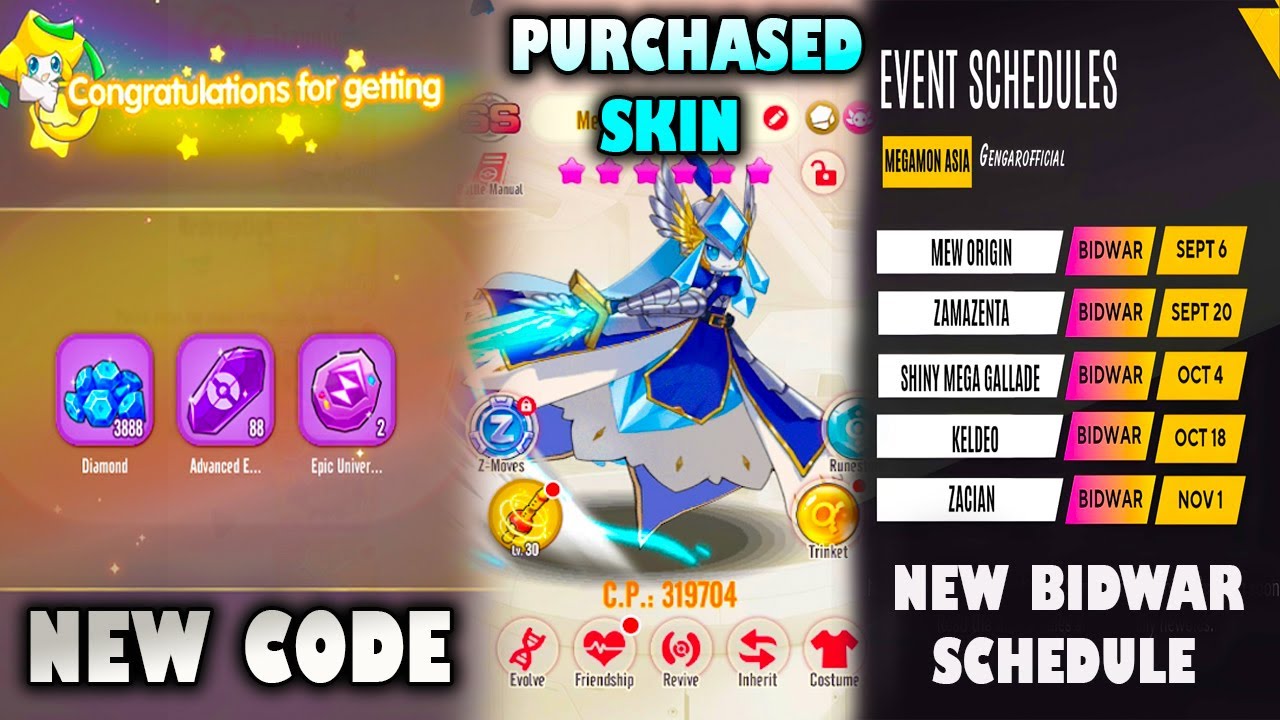 NEW GIFT CODE MEGAMON ASIA || PURCHASED MEGA DIANCIE SKIN 😍 || NEW BIDWAR  SCHEDULE IN MEGAMON - YouTube
