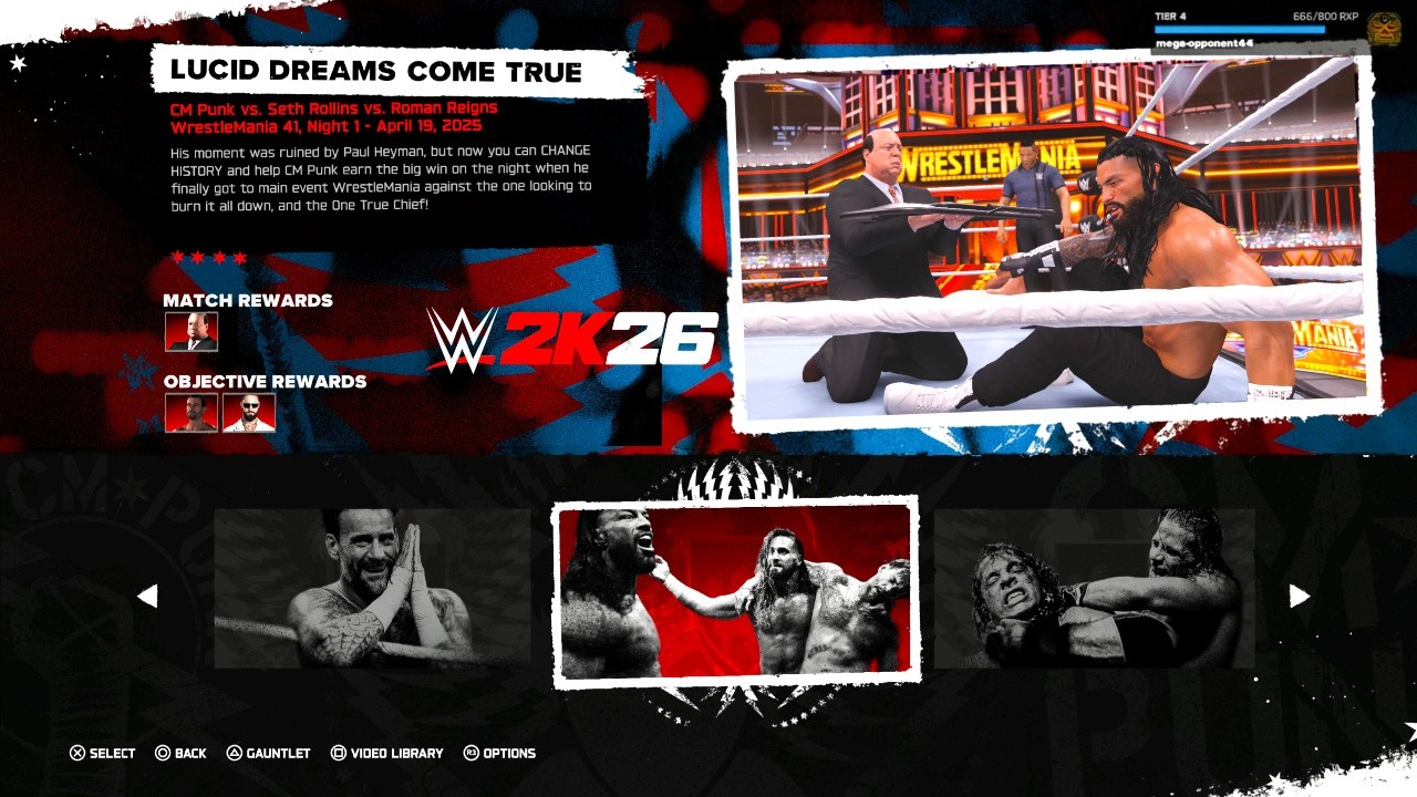 WWE 2K26 Showcase Mode CM Punk Roman Reigns Seth Rollins Wrestlemania 41