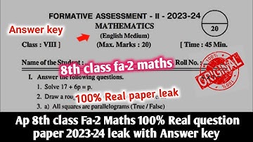 ap 8th class fa2 maths question paper 2023|8th class mathematics fa2 question paper 2023 and answer