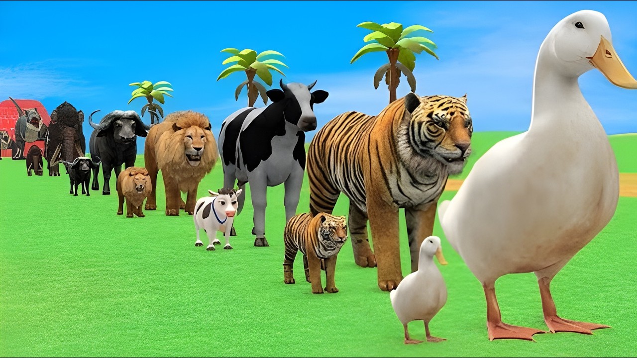 Long Slide Game With Cow Elephant Gorilla Hippopotamus Tiger | 3d Animal Game Funny 3d Animals