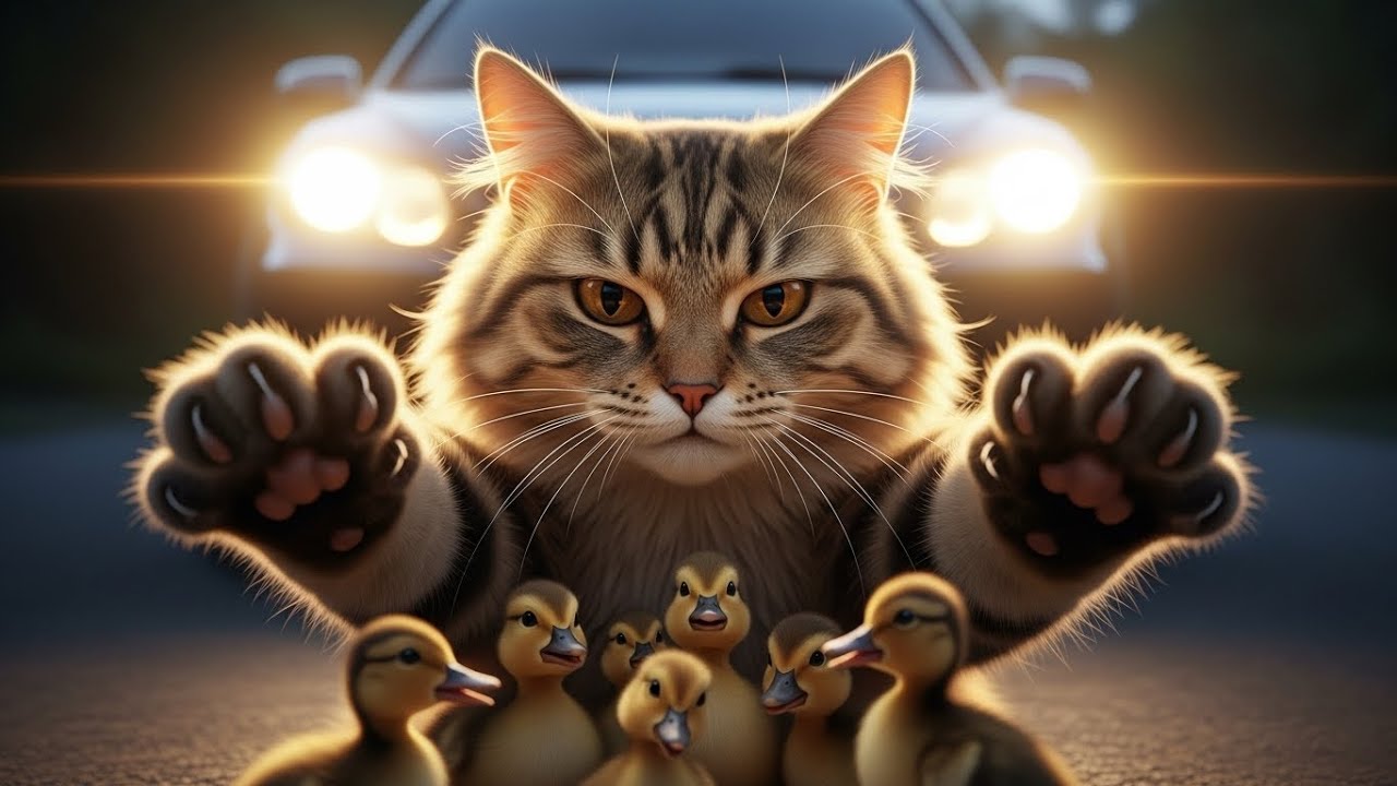 Brave Rescue! Mama Cat Stops Traffic to Help Baby Ducks Cross 🦆🚧 | Sunny's Diary