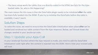 Resolving the Issue of DataTables Not Working with Ajax-Loaded Tables