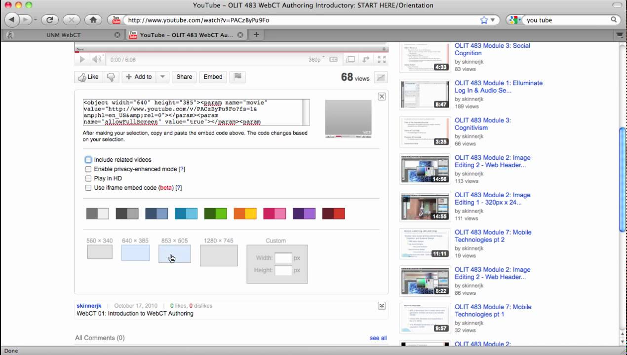 OLIT 483 WebCT Editing: Insert Embed Code