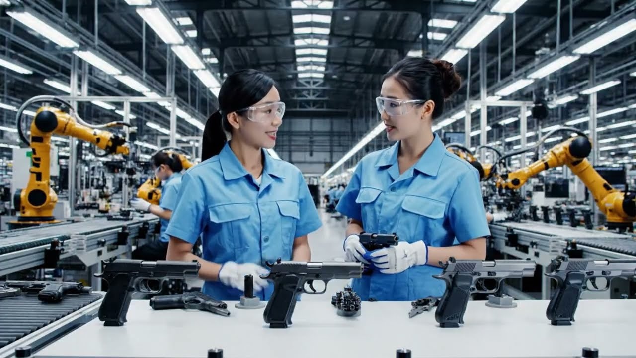 Inside a K54 pistol production factory, showcasing the precision manufacturing process