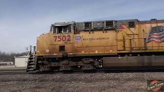 Drone view of UP sand/empty coal train, and the CN L571 along the scenic Cedar River!