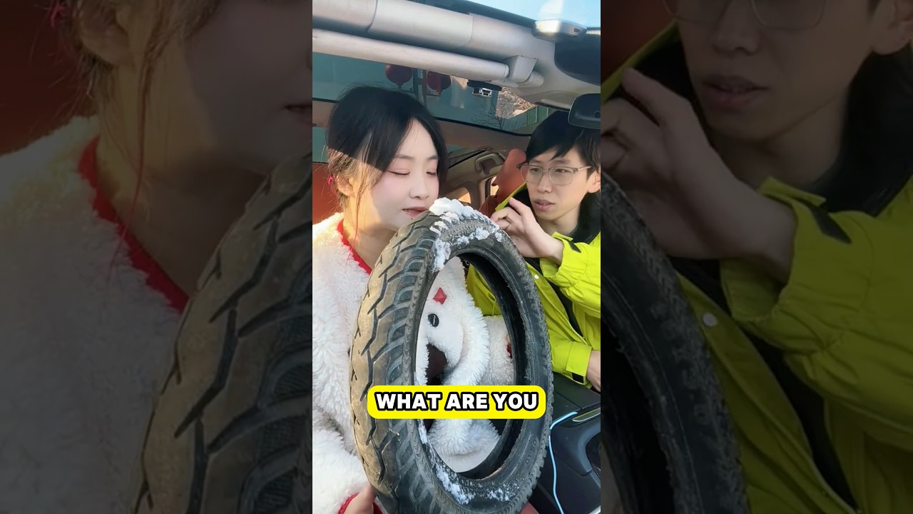 Woman tricks man that this tire is made of candy