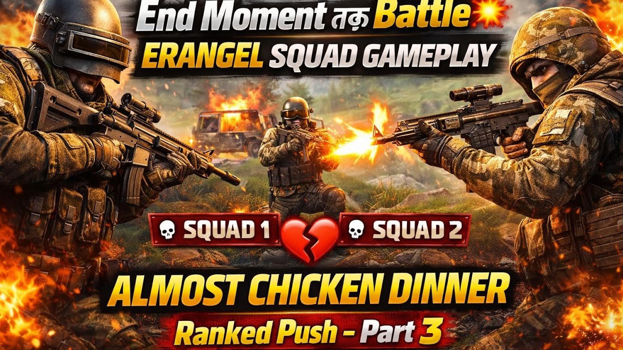 End Moment तक Battle 💥 Erangel Squad Gameplay | Almost Chicken Dinner Ranked push 🫸🫷 part-3
