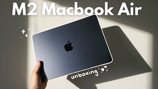 Macbook Air M2 Unboxing (Midnight) 🤍 Setup + Customization + Accessories