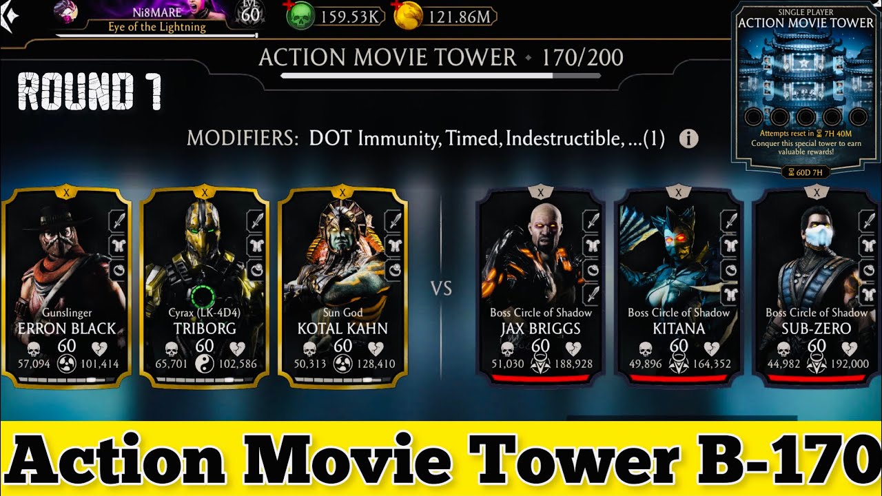 Action Movie Tower Boss Battle 170 Fight + Reward MK Mobile | Talent Tree Setups