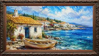 Luxury Painting Costal View 4K Frame TV Art | Frame TV ART | Golden Framed Art | 4k wallpaper
