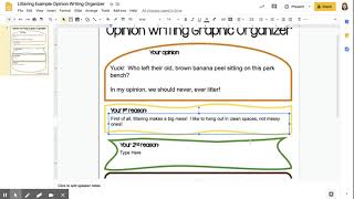 Littering Example Opinion Writing Organizer - Google Slides