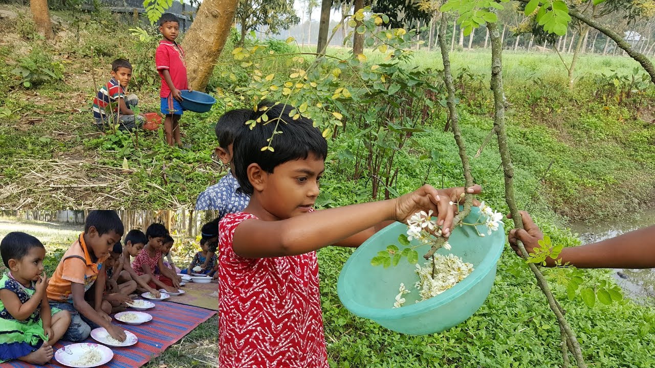 Drumstick Flowers Cooking Tasty Flowers Fried By 8 Years Kids Rare Village Food Recipe YouTube