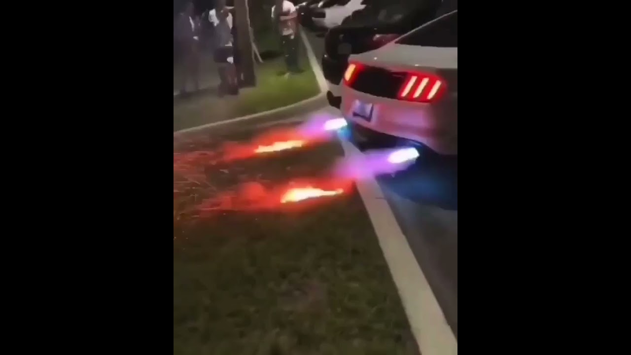 Mustang power | flames thrower | exhaust fire burning grass