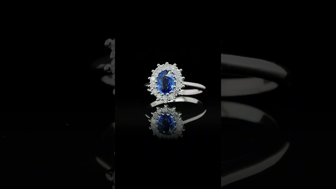 Oval Sapphire Halo Ring In 18K White Gold With 1.01 Ct Sapphire Center - Orogem Jewelers