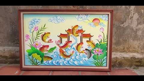 Tranh sơn dầu cá chép vượt vũ môn