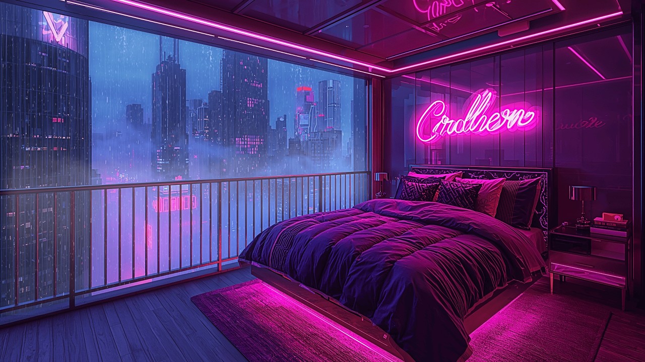 Lofi Rainy Nights 🌧️ – Cozy Neon City Window Vibes place for Relax & Focus | 4K