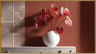 Luxury Red Anthurium Vase Wall Art | Modern Minimalist Floral Decor with Gold Frame for Home Decor