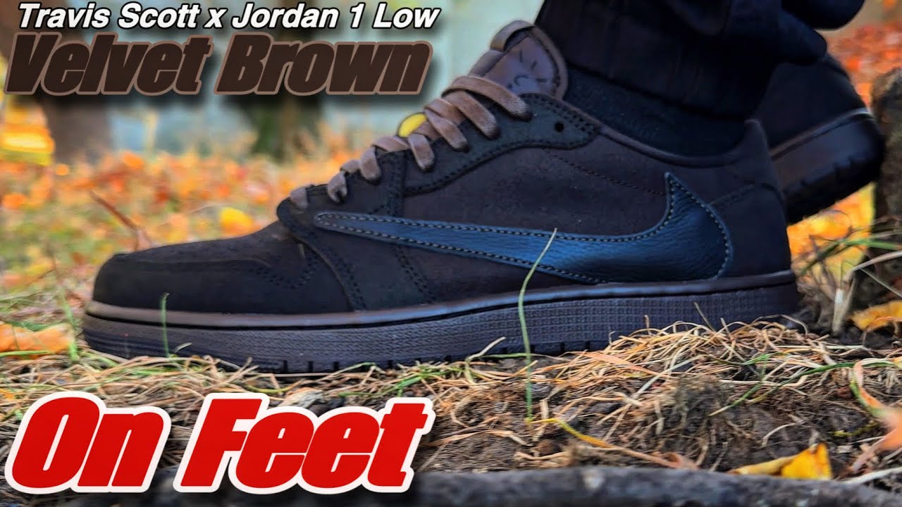 Travis Scott x Jordan 1 Low Velvet Brown - On Feet ? - YouTube