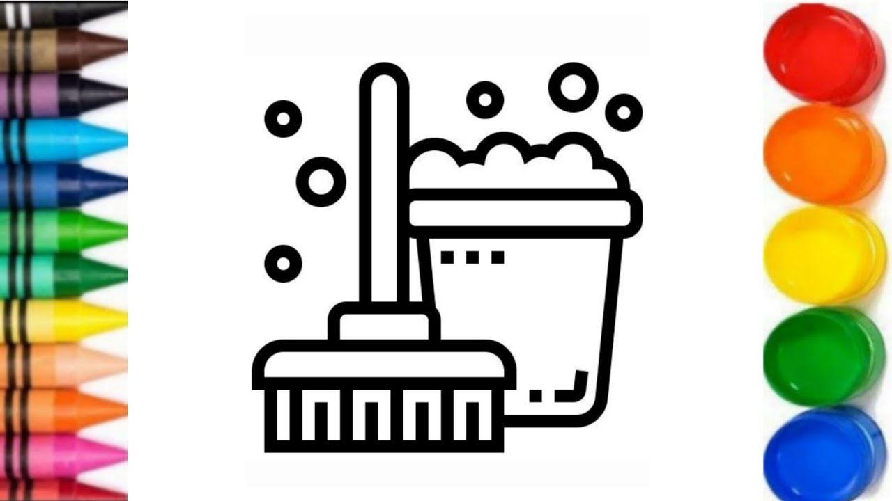 Cute Cleaning tools Drawing, painting and colouring for kids/