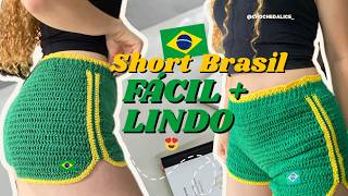 SHORT DE CROCHÊ BRASIL 🇧🇷 | Fácil de Fazer e Fica LINDO no Corpo!💚💛Fácil Para Iniciantes