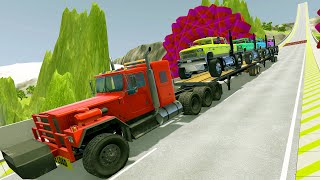HT Gameplay Official - Transporting Cars With Portal Trap & Flatbed Trailer Tractor Truck Rescue Car