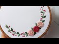 رسم باترون وتطريز يدوي لطاره غرزه الركوكو Rococo Rose Embroidery Bullion Stitch 