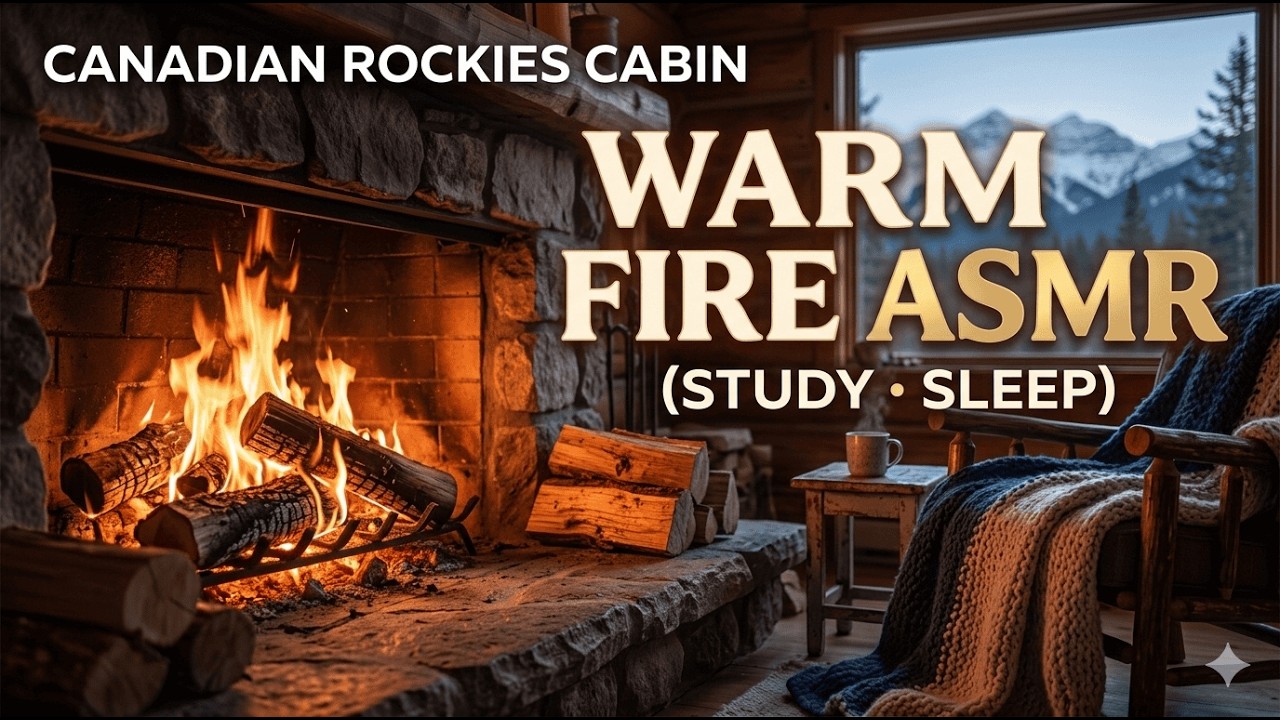 Cozy Cabin Fireplace in the Canadian Rockies | Warm Fire ASMR for Study & Sleep