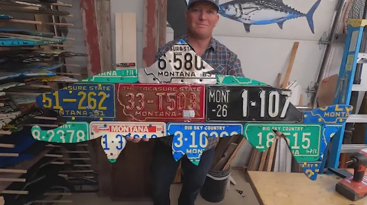 Outdoorsman crafts custom art with license plates