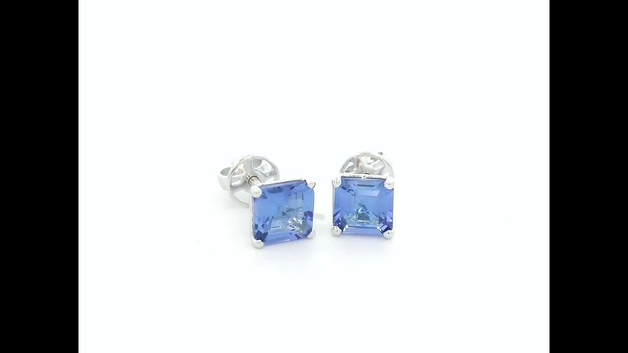 Tanzanite Solitaire Stud Earrings in 18K White Gold