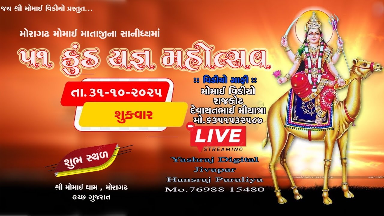 Live🔴51 કુંડ યજ્ઞ મહોત્સવ // મોમાઈધામ મોરાગઢ  51 kund mahayagn momai dham moragadh || યશરાજ ડિજિટલ
