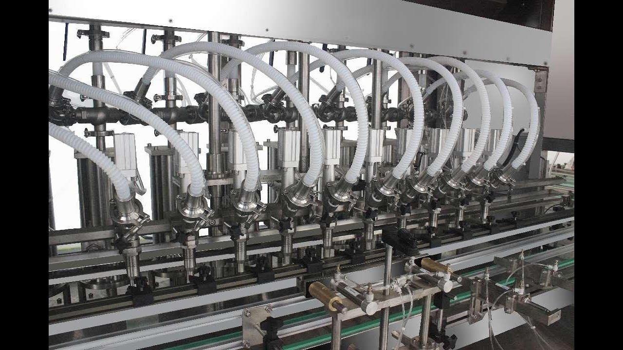 Полуавтоматическая линия по розливу в бутылки с 4 головками EF-85 - YouTube