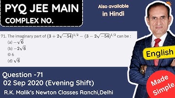 PYQ, JEE MAIN, Complex Numbers, 2nd Sep 2020, Evening shift, Question-71